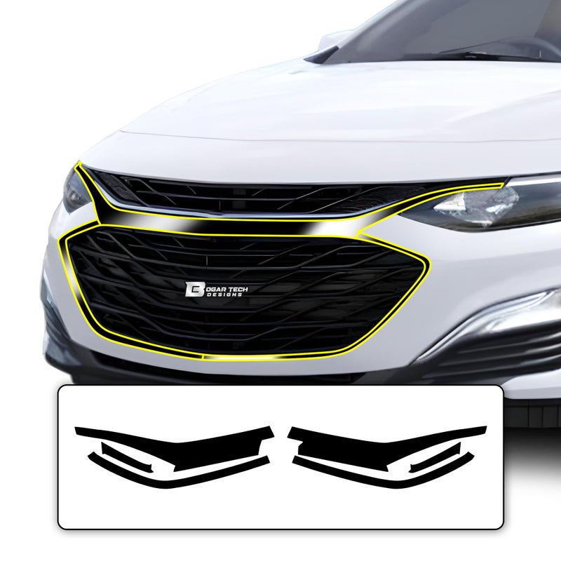 BOGAR TECH DESIGNS Grille Front Bumper Chrome Delete Sticker Decal Vinyl Film Replacement Compatible with Chevy Malibu 20192025 Gloss Black