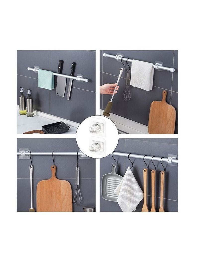 Spaceshoop - 2 Pcs No Drill Curtain Rod Brackets Self Adhesive Curtain Rod Holder Hooks Nail Free Curtain Rod Hooks Curtain Hangers for Bathroom Kitchen Home Bathroom and Hotel - Image 1