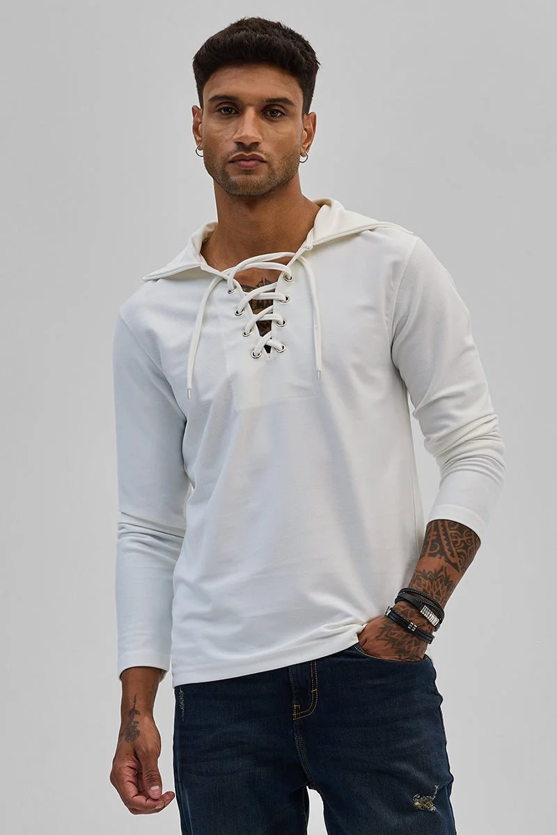 SNITCH White Lace-Up Textured Hoodie