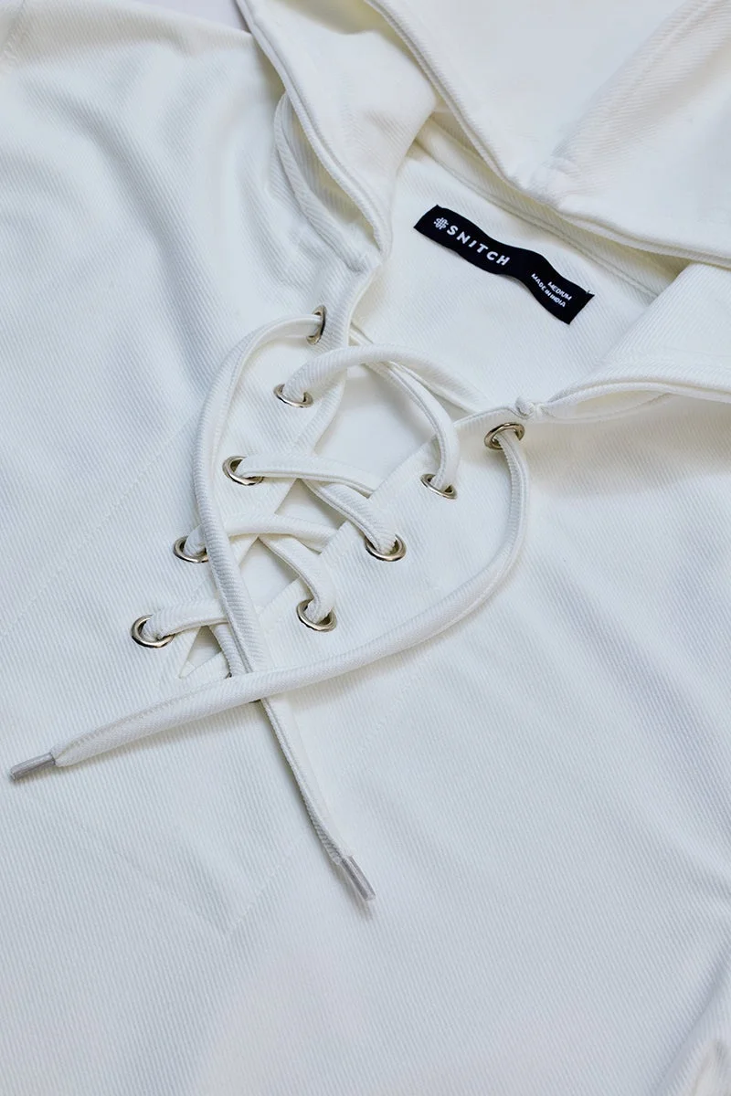 SNITCH White Lace-Up Textured Hoodie