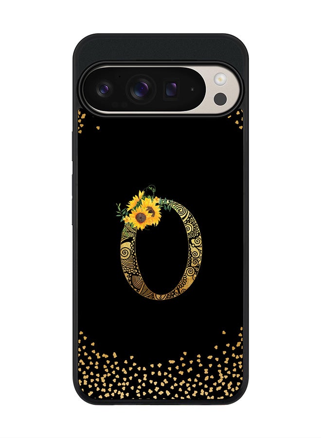 Stylizedd For Google Pixel 9 Pro XL Case,Slim fit Camera Protection, Shockproof Thin Phone cover - Custom Floral Monogram - O ( Black ) - Image 1