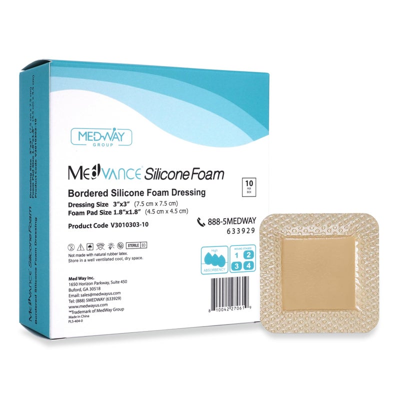 TM Silicone Bordered Silicone Adhesive Foam Dressing Size 3x3 18x18 pad Box of 10 dressings