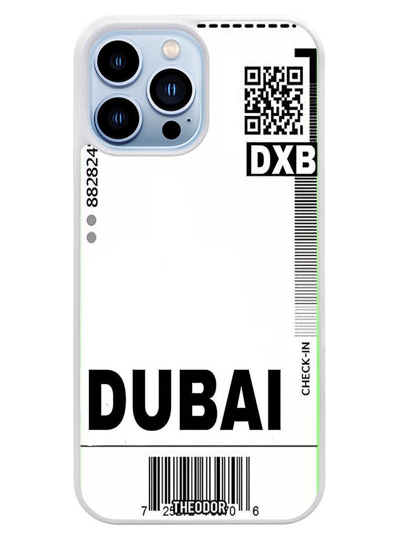 Theodor Protective Case Cover For APPLE IPHONE 14 Pro Max DXB Boarding pass (White Bumper) - Image 1