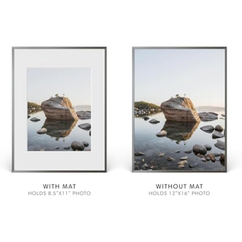 Metal Picture Frame 12x16 Modern Aluminum Photo Frames with Mat, Lightweight Grey Wall Poster Frame for Home Office Decor, Wall or Tabletop Display, High-Definition Plexiglass - Image 5