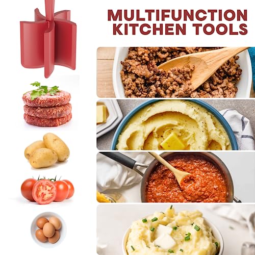 PGYARD Meat Chopper, Upgrade Hamburger Smasher, Premium Heat Resistant Meat Masher for Ground Beef, Ground Turkey and More, Non Stick Mix Grinder-Red - Image 3
