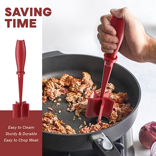 PGYARD Meat Chopper, Upgrade Hamburger Smasher, Premium Heat Resistant Meat Masher for Ground Beef, Ground Turkey and More, Non Stick Mix Grinder-Red - Image 4