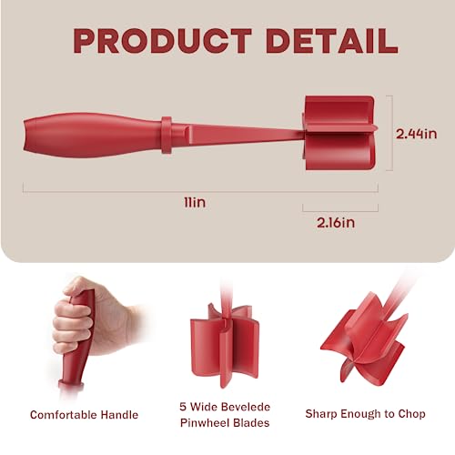 PGYARD Meat Chopper, Upgrade Hamburger Smasher, Premium Heat Resistant Meat Masher for Ground Beef, Ground Turkey and More, Non Stick Mix Grinder-Red - Image 2