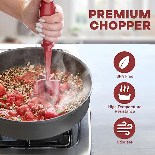 PGYARD Meat Chopper, Upgrade Hamburger Smasher, Premium Heat Resistant Meat Masher for Ground Beef, Ground Turkey and More, Non Stick Mix Grinder-Red - Image 5
