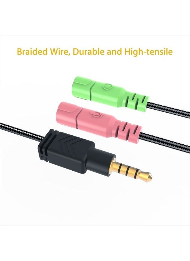 MillSO - Headphone Mic Splitter, 3.5mm Headset Adapter (Microphone + Audio) 2 TRS Female to TRRS Male CTIA Stereo Jack Y Cable Compatible for Dual-Plug Gaming Headset to Xbox, PS4, Phone, Laptop, PC - Image 1