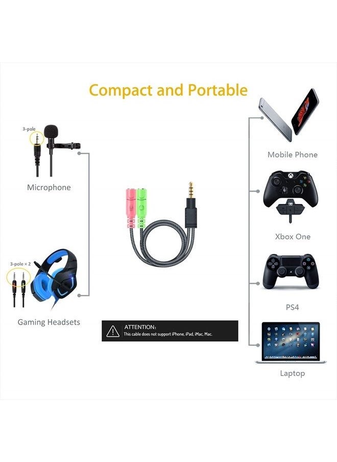 MillSO - Headphone Mic Splitter, 3.5mm Headset Adapter (Microphone + Audio) 2 TRS Female to TRRS Male CTIA Stereo Jack Y Cable Compatible for Dual-Plug Gaming Headset to Xbox, PS4, Phone, Laptop, PC - Image 1