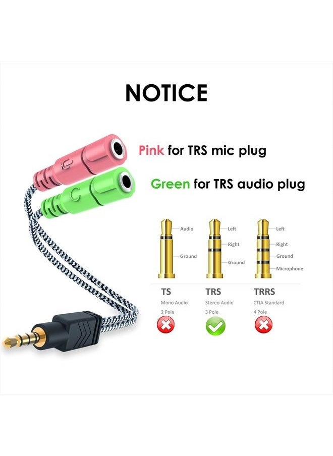 MillSO - Headphone Mic Splitter, 3.5mm Headset Adapter (Microphone + Audio) 2 TRS Female to TRRS Male CTIA Stereo Jack Y Cable Compatible for Dual-Plug Gaming Headset to Xbox, PS4, Phone, Laptop, PC - Image 1