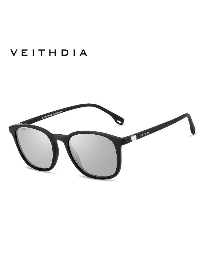 Veithdia Original VEITHDIA Men's Polarized Square Sunglasses, Silver Mirror Lens, UV400 Protection, Lightweight Black Frame - Image 1