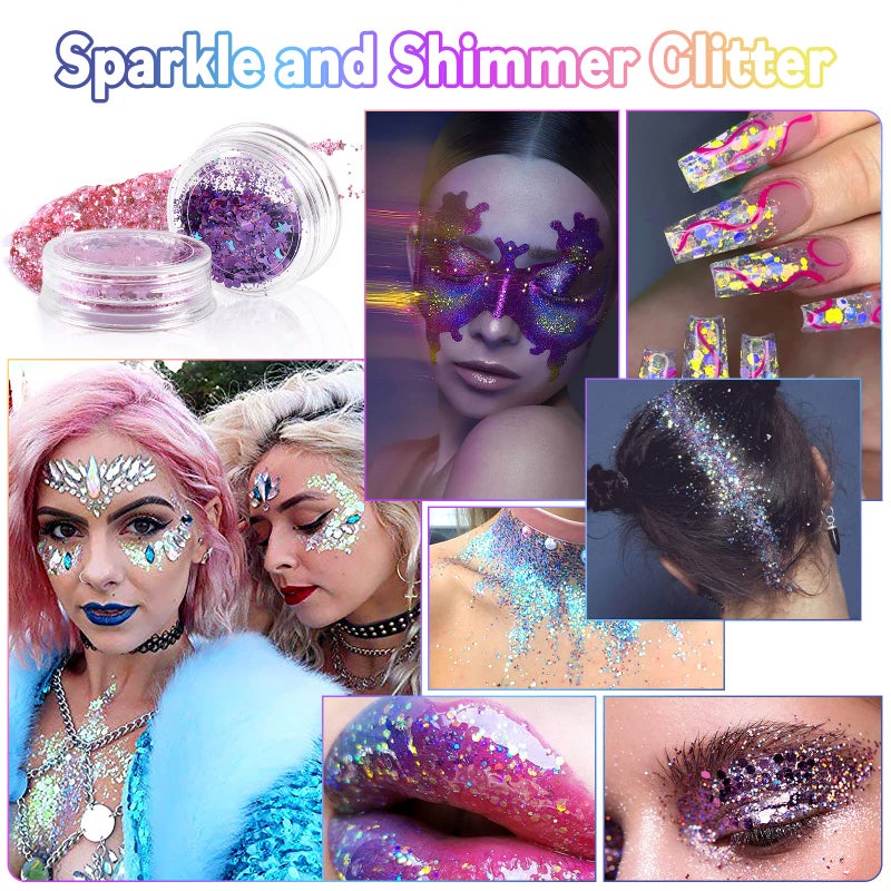 Laza Body Glitter, 2 Jars Holographic Chunky Sequins with Glitter Glue Perfect for Women Eyeshadow Makeup Face Paint Festival Rave Outfits Hair Accessories Carnival Party Costumes - Cyan Blue - Image 5