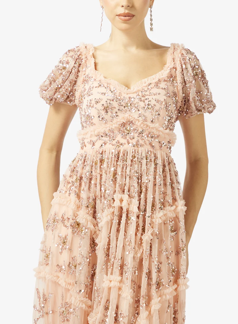 Maya  Embellished Puff Sleeve Maxi Dress for Women | Best Price UAE