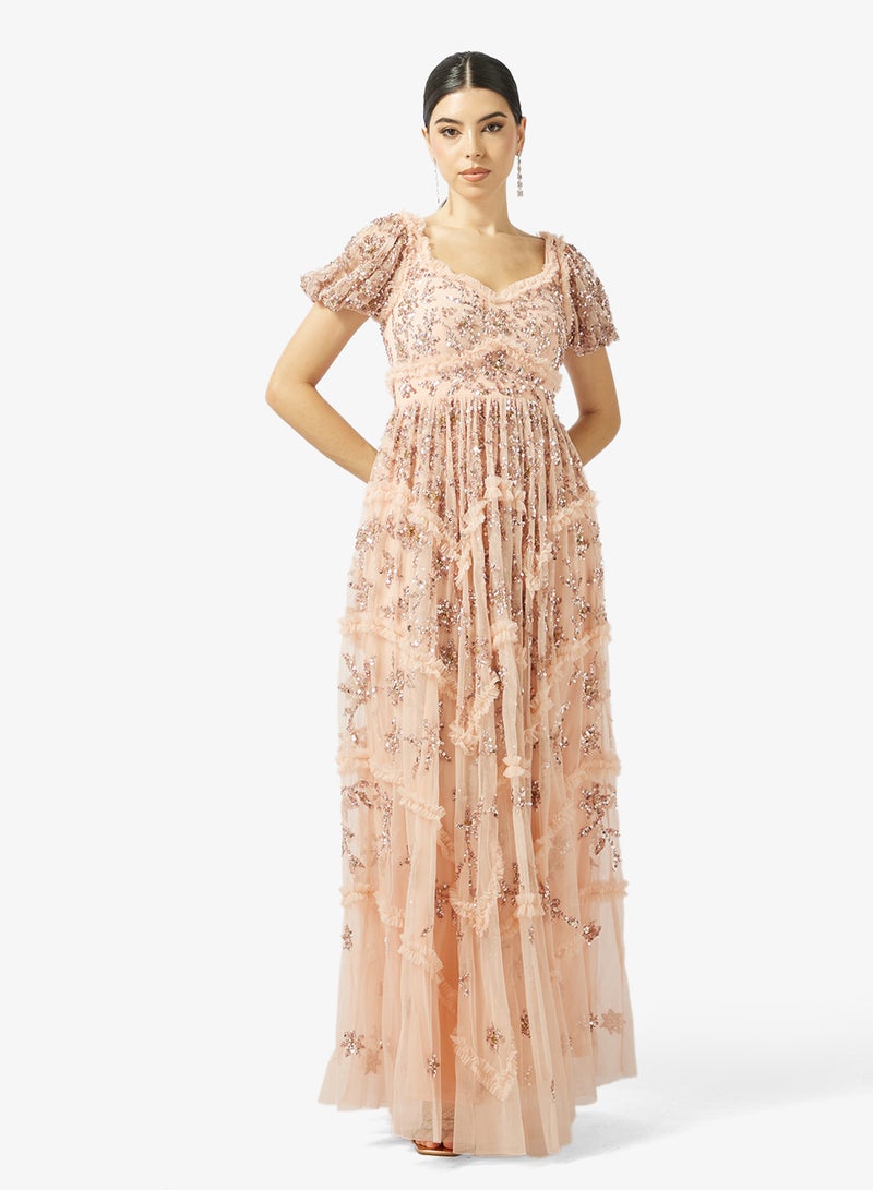 مايا فستان ماكسي بأكمام منفوشة مزينة - Image 1