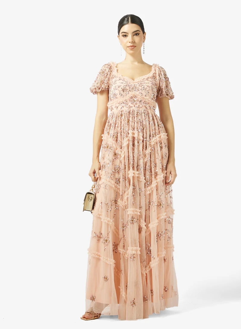 Maya  Embellished Puff Sleeve Maxi Dress for Women | Best Price UAE