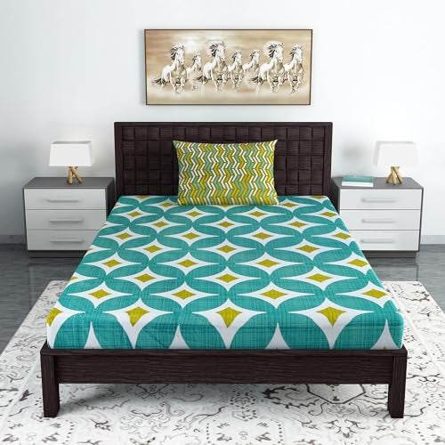 Divine Casa 144 TC 100% Cotton Bedsheet for Single Bed with 1 Pillow Cover (Size 145 X 223 cm, Geometric, Emerald Olive) - Image 2
