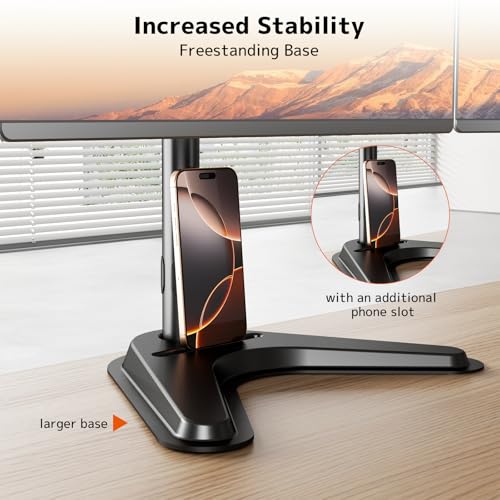 PUTORSEN Triple Monitor Stand, Full Motion Adjustable Arm Fits 3 Screens up to 27 inch, Free Standing Desk Stand with Base and Cable Management, 22 lbs Weight Capacity per Arm, 75/100 mm VESA, Black - Image 4