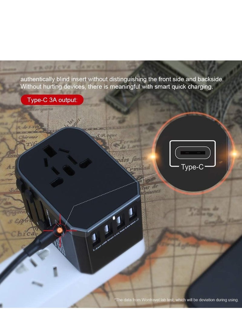 Universal Travel Adapter with 4 Ultra-Fast USB Port and 1 Ultra-Fast USB Type C Port and Power Socket Worldwide Plugs