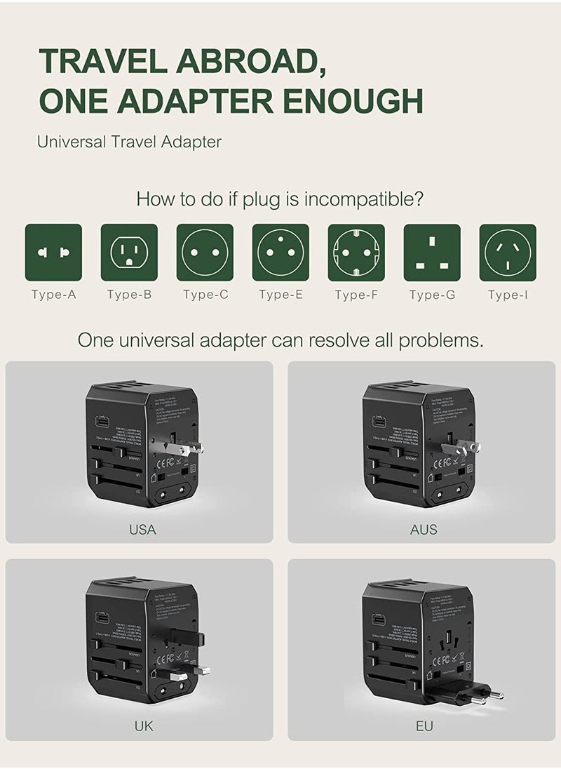 Universal Travel Adapter with 4 Ultra-Fast USB Port and 1 Ultra-Fast USB Type C Port and Power Socket Worldwide Plugs
