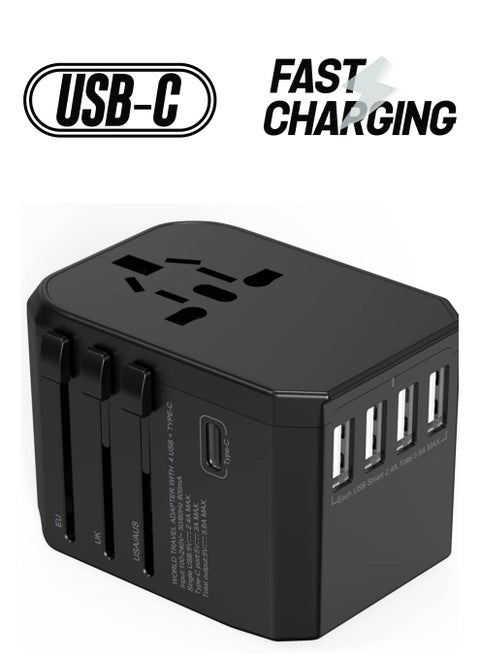 Universal Travel Adapter with 4 Ultra-Fast USB Port and 1 Ultra-Fast USB Type C Port and Power Socket Worldwide Plugs