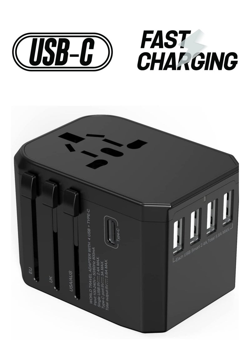 Universal Travel Adapter with 4 Ultra-Fast USB Port and 1 Ultra-Fast USB Type C Port and Power Socket Worldwide Plugs