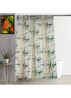 Kuber Industries Kuber Industries Bamboo Design 4 Pieces PVC Shower Curtain with Hooks 7 Feet (Green)-CTKTC14631  - Image 1
