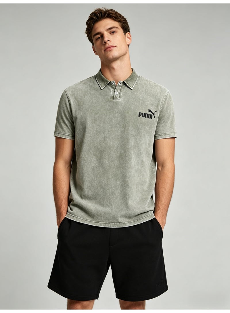 بوما PUMA Men’s Washed Sage Green Logo Polo Shirt - Image 5