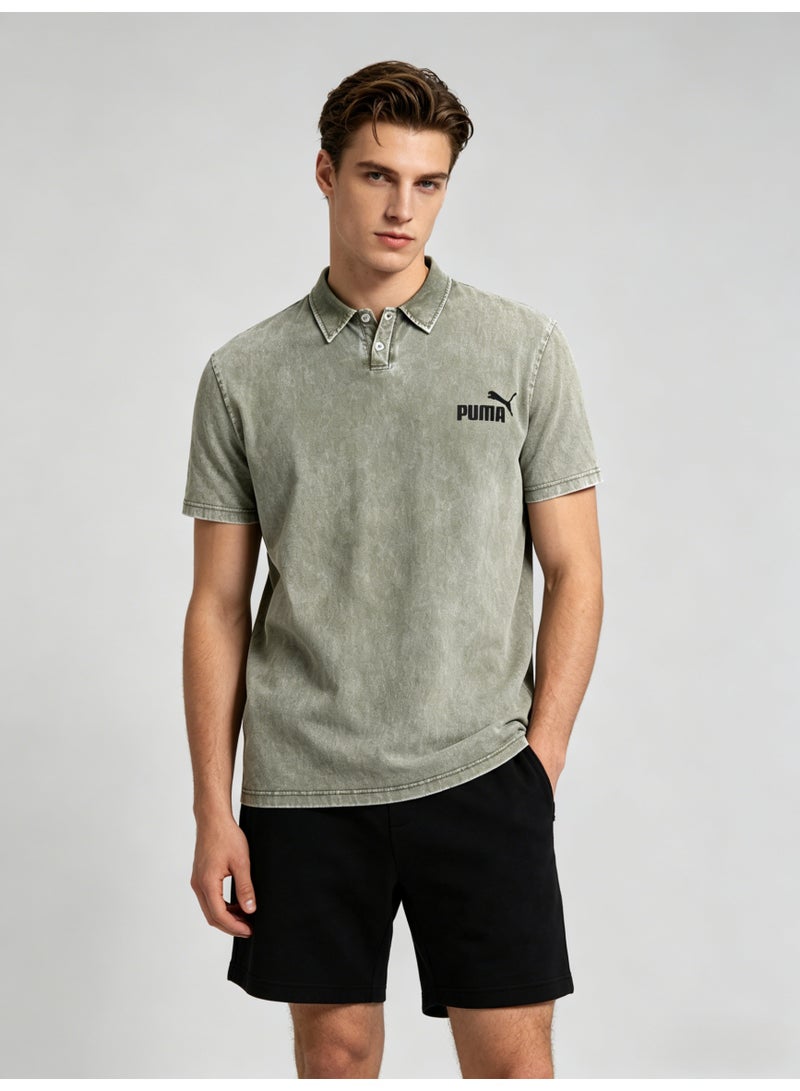 بوما PUMA Men’s Washed Sage Green Logo Polo Shirt - Image 2