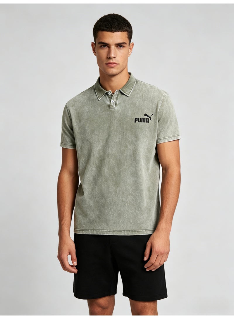 بوما PUMA Men’s Washed Sage Green Logo Polo Shirt - Image 4