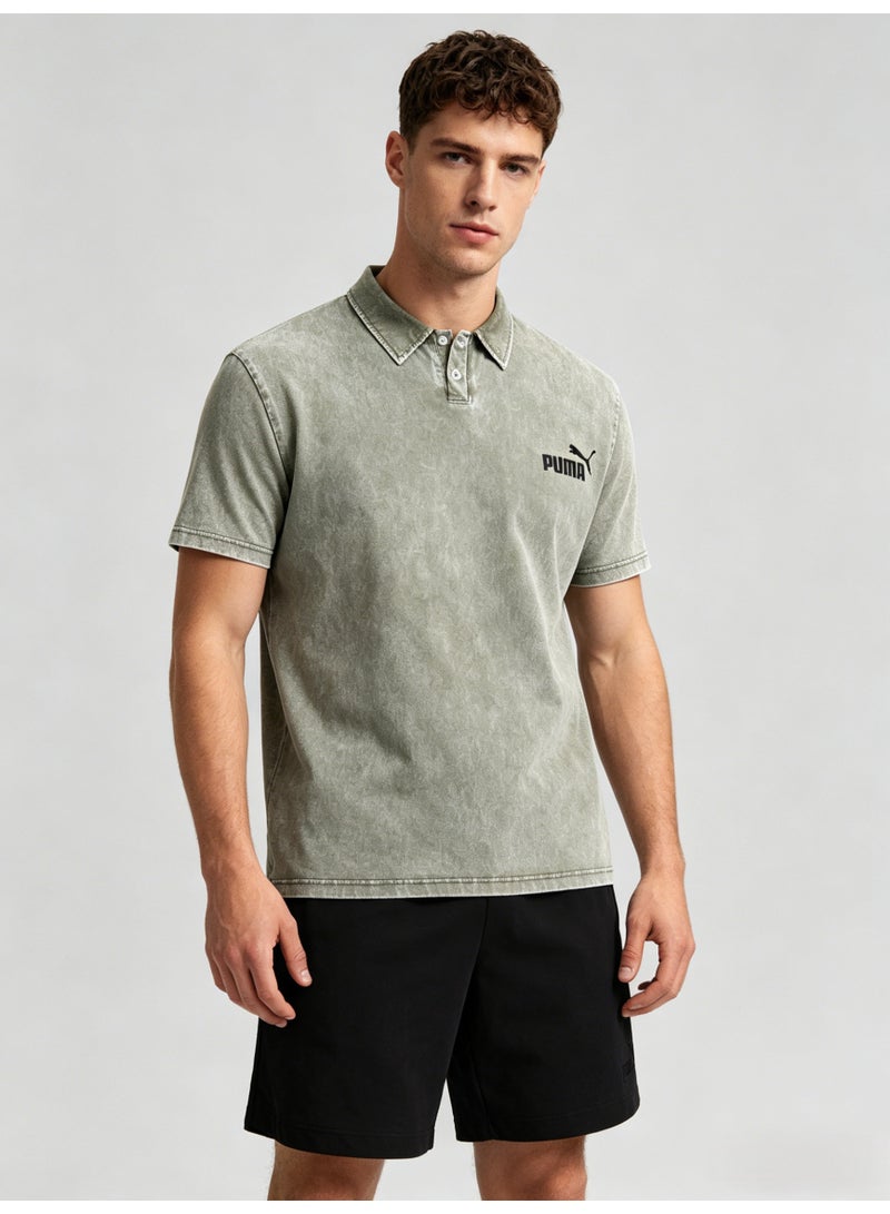 بوما PUMA Men’s Washed Sage Green Logo Polo Shirt - Image 3