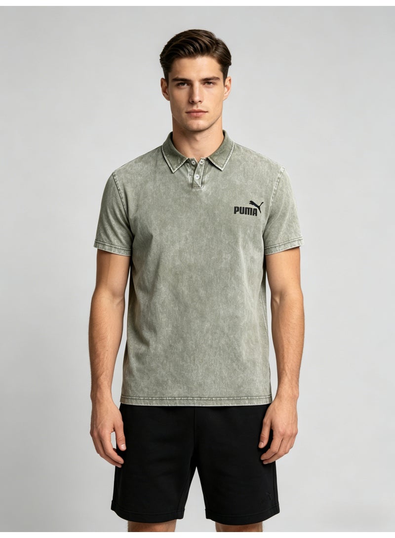 بوما PUMA Men’s Washed Sage Green Logo Polo Shirt - Image 1