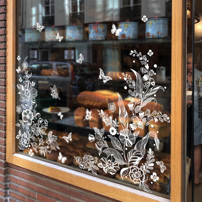 Supzone White Flower Butterflies Window Clings Spring Summer Floral Window Decals Anti-Collision Static Window Stickers Glass Decoration - Image 3
