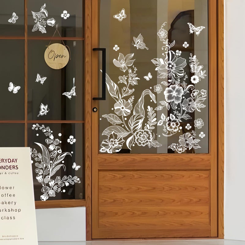 Supzone White Flower Butterflies Window Clings Spring Summer Floral Window Decals Anti-Collision Static Window Stickers Glass Decoration - Image 4