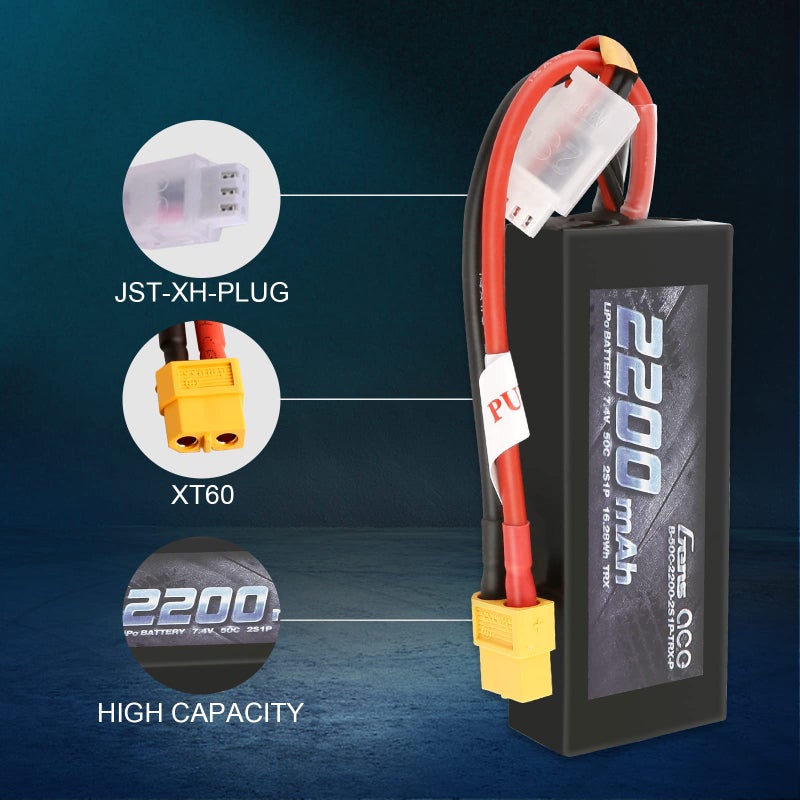Gens ace Gens ace 2S Lipo Battery 2200mAh 7.4V 50C LiPo Battery Pack with XT60 for Rc Cars Racing RC Boat RC Airplane RC Drone RC Helicopter FPV  - Image 3