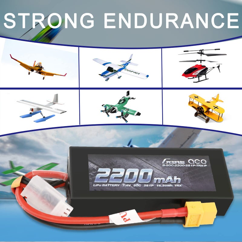 Gens ace Gens ace 2S Lipo Battery 2200mAh 7.4V 50C LiPo Battery Pack with XT60 for Rc Cars Racing RC Boat RC Airplane RC Drone RC Helicopter FPV  - Image 5