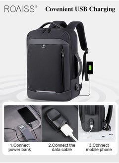 roaiss Fits 17 Inch Laptop Backpack Business Backpack 3 in 1 Scalable Capacity College Bookbag For Work School Travel Flight with USB Port Waterproof Casual Computer Daypack for Men Black  - Image 1