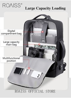roaiss Fits 17 Inch Laptop Backpack Business Backpack 3 in 1 Scalable Capacity College Bookbag For Work School Travel Flight with USB Port Waterproof Casual Computer Daypack for Men Black  - Image 2