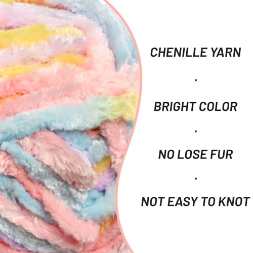 Sekafris Fuzzy Chunky Chenille Yarn for Crocheting，Soft Plush Yarns for Hand Knitting，Bulky 3x100g（3x49.2 yd） Baby Blanket Yarn for Crocheting Amigurumi，Crochet Fluffy Velvet Yarns (3 Macaron) - Image 2