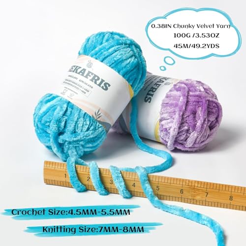 Sekafris Fuzzy Chunky Chenille Yarn for Crocheting，Soft Plush Yarns for Hand Knitting，Bulky 3x100g（3x49.2 yd） Baby Blanket Yarn for Crocheting Amigurumi，Crochet Fluffy Velvet Yarns (3 Macaron) - Image 3