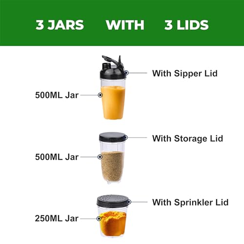 Balzano Bullet Mixer Grinder 500W, 3 Jars, 2 Blades, 3 Lids, Blender for Smoothies and Juices, Nutri Blender for Kitchen, Smoothie Maker, Italian Design, Made in India, Black - Image 3