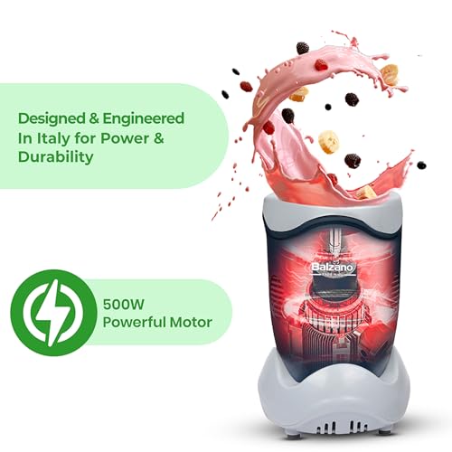 Balzano Bullet Mixer Grinder 500W, 3 Jars, 2 Blades, 3 Lids, Blender for Smoothies and Juices, Nutri Blender for Kitchen, Smoothie Maker, Italian Design, Made in India, Black - Image 4