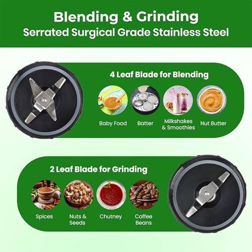 Balzano Bullet Mixer Grinder 500W, 3 Jars, 2 Blades, 3 Lids, Blender for Smoothies and Juices, Nutri Blender for Kitchen, Smoothie Maker, Italian Design, Made in India, Black - Image 5