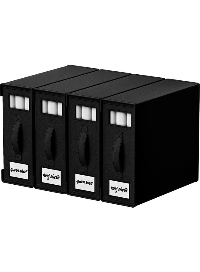 JCB CHIC Bed Sheet Storage Box，4 Pack Foldable Bedding Sheet Organizers and Storage with Large Clear Window and Label，Large Storage Bins for Linen Closet(black) - Image 1