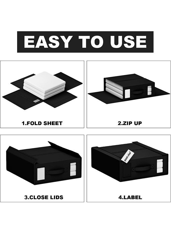 JCB CHIC Bed Sheet Storage Box，4 Pack Foldable Bedding Sheet Organizers and Storage with Large Clear Window and Label，Large Storage Bins for Linen Closet(black) - Image 4