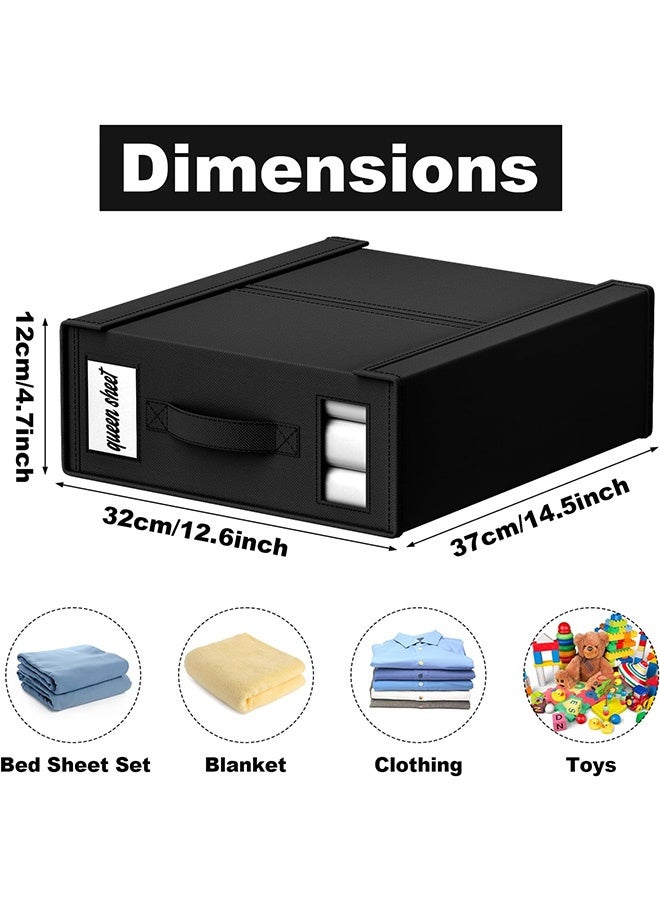 JCB CHIC Bed Sheet Storage Box，4 Pack Foldable Bedding Sheet Organizers and Storage with Large Clear Window and Label，Large Storage Bins for Linen Closet(black) - Image 2