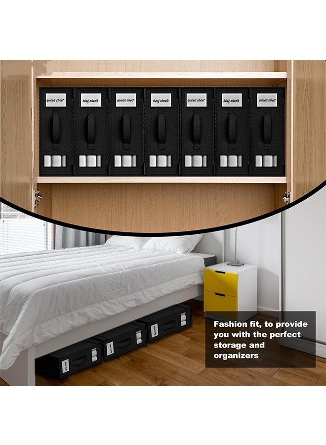 JCB CHIC Bed Sheet Storage Box，4 Pack Foldable Bedding Sheet Organizers and Storage with Large Clear Window and Label，Large Storage Bins for Linen Closet(black) - Image 5