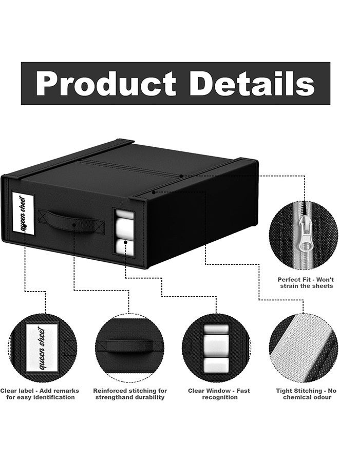 JCB CHIC Bed Sheet Storage Box，4 Pack Foldable Bedding Sheet Organizers and Storage with Large Clear Window and Label，Large Storage Bins for Linen Closet(black) - Image 3