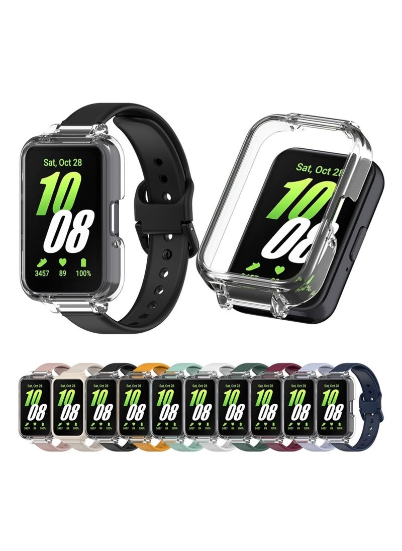 Generic - Replacement Strap For Samsung Galaxy Fit 3 Half Coverage PC Watch Case + Silicone Watch Band Set White - Image 1