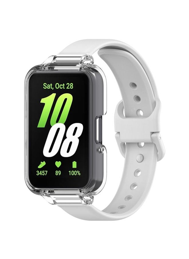 Generic - Replacement Strap For Samsung Galaxy Fit 3 Half Coverage PC Watch Case + Silicone Watch Band Set White - Image 1